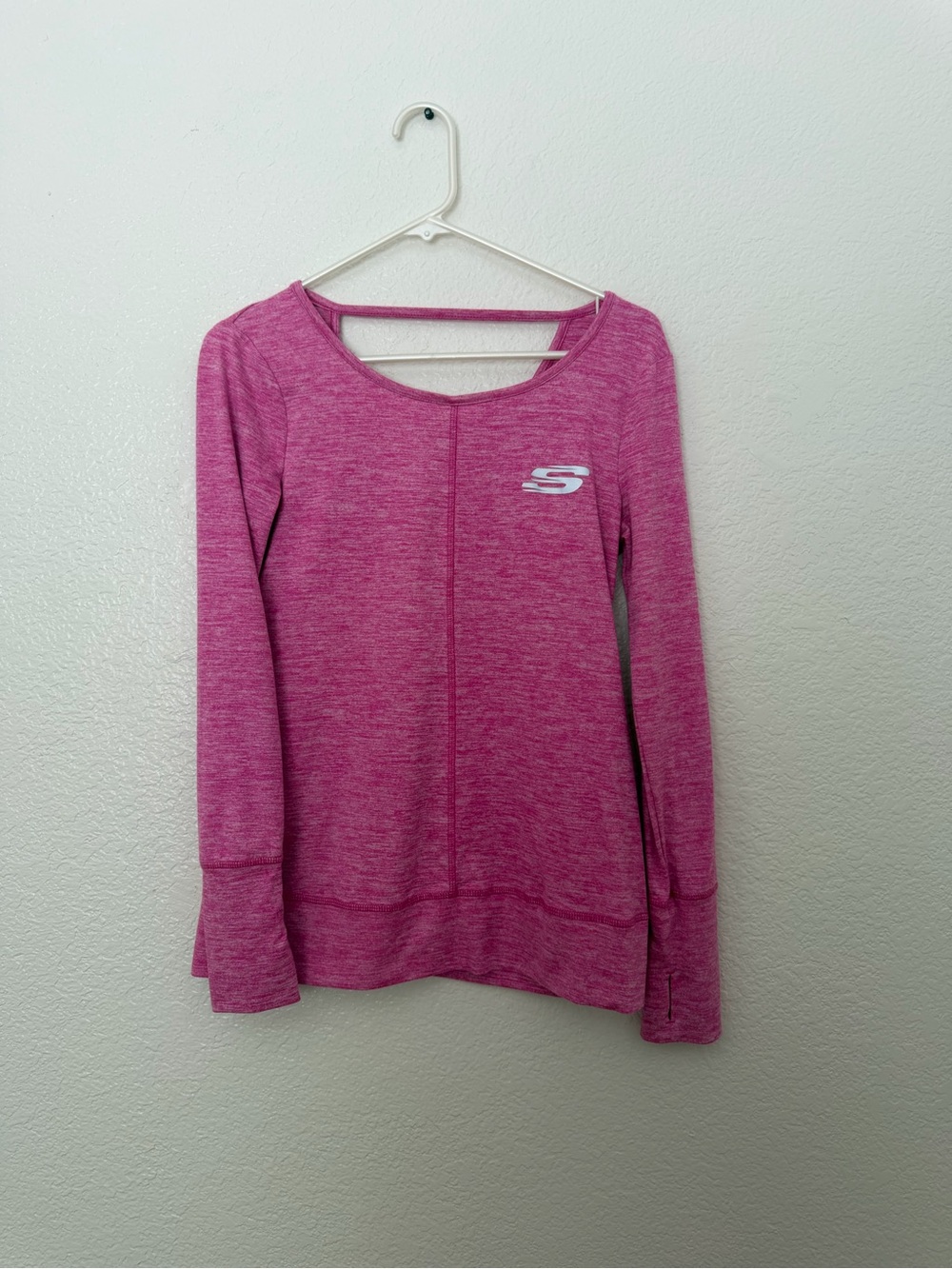 Skechers Sport Women Small Pink Heather Long Sleeve Athletic Top Cutout Back